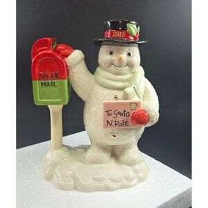 Lenox 2015 Annual Snowman Figurine Ceramic 6.25" Red Mailbox, Letter to Santa, w